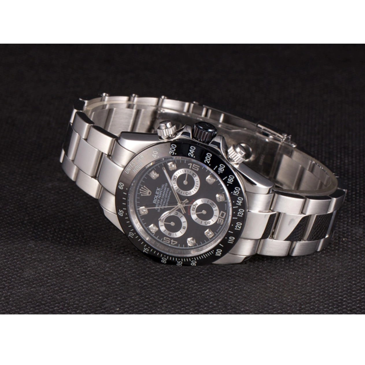 Aaa replica watch Stainless Black Dial Enameled Rolex Black Steel Daytona 0707